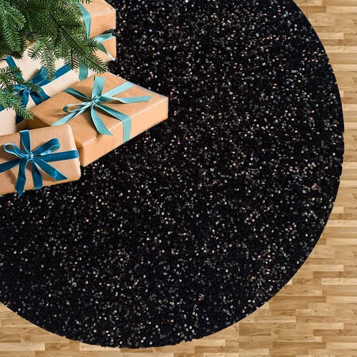 Vista 13 de Faldas de árbol moradas de Navidad de 21 pulgadas, faldas de árbol de lentejuelas con purpurina, decoración de tela de terciopelo, falda de árbol