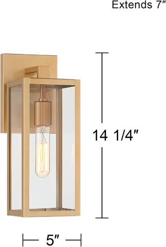 Vista 4 de John Timberland Titan - Moderna lámpara de pared para exteriores, marco rectangular dorado suave, paneles de vidrio transparente de 14 1/4 pulgadas