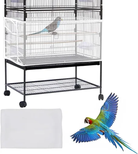 Vista 12 de Daoeny Cubierta grande para jaula de pájaros, protector de semillas para jaula de pájaros, red de malla de nailon suave y aireada ajustable