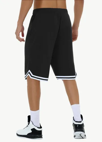 Vista 2 de JWM Pantalones cortos largos de baloncesto para hombre con bolsillos con cremallera, malla de 11 pulgadas, pantalones cortos deportivos de secado