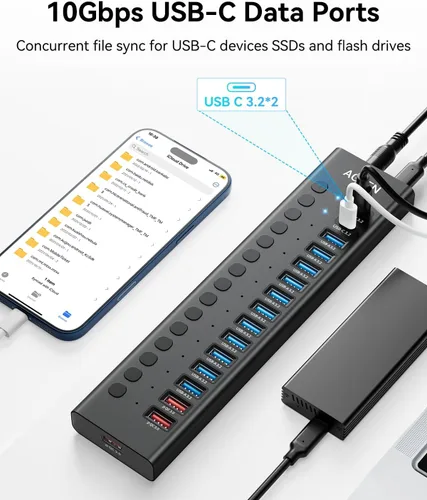 Vista 4 de Hub USB alimentado, concentrador USB 3.2 de 16 puertos AGEEN