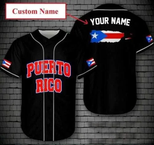Vista 2 de ThuhaTree Store - Camiseta de béisbol unisex con nombre y número de Puerto Rico AOP, tallas XS-5XL, ropa deportiva de Puerto Rico