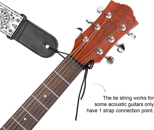 Vista 7 de Correa de guitarra, piel sintética impresa, estilo clásico piel sintética PU, con extremos de piel genuina, para guitarra bajo eléctrico, amplio