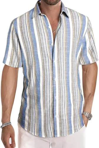 Vista 270 de JMIERR Camisas de vestir a rayas con botones y manga corta para hombre