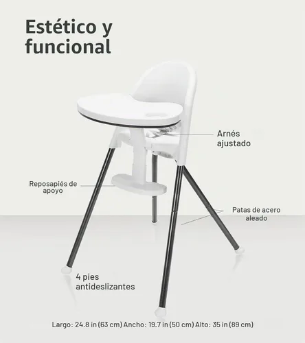Vista 7 de Mallify Silla alta plegable, silla alta portátil para bebé que ahorra espacio con doble bandeja extraíble, moderna silla convertible para bebés