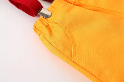 Vista 5 de Kimocat Conjunto de traje casual de verano para bebé y niño manga corta pajarita tirantes y pantalones cortos