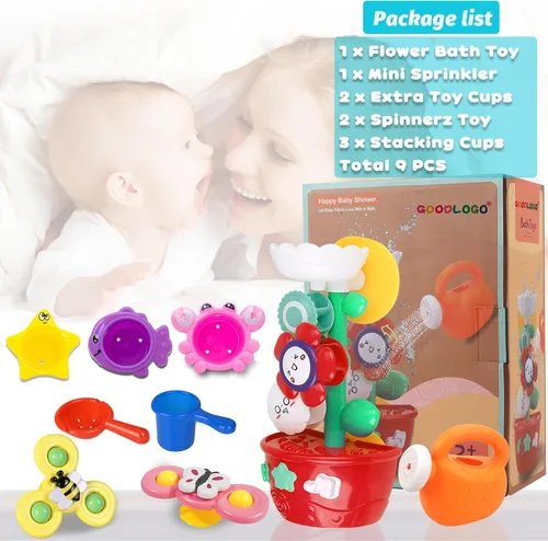 Vista 7 de Juguetes de baño para niñas para niños de 1 a 3 años Mesa de agua con ventosa y rotación Juguetes de bañera para niños pequeños con tazas apilables