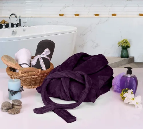 Vista 7 de NY Threads - Bata de baño de vellón para mujer con cuello tipo chal, bata larga y suave