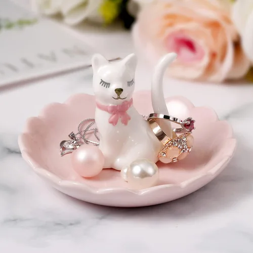 Vista 4 de ROSA&ROSE Lucky Cat - Bandeja de cerámica para anillos de joyería para almacenamiento de joyas