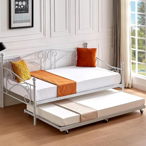 Vista 20 de VECELO - Marco de sofá cama de tamaño individual con soporte de listones de acero, cabecero, plataforma de cama para sala de estar, habitación