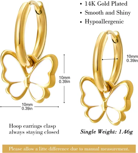 Vista 6 de Drop Dangle Earrings, Lock Heart Cross Zirconia Earrings 14K Gold Dangle Huggies Hoops Statement Punk for Women Girls Rock Hypoallergenic Jewelry