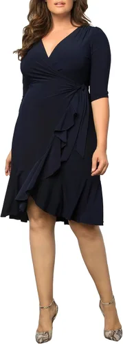 Vista 9 de Kiyonna Vestido midi de talla extra con volantes caprichosos y mangas - Para cóctel, fiesta, invitada a la boda o trabajo Negro (Black Noir)