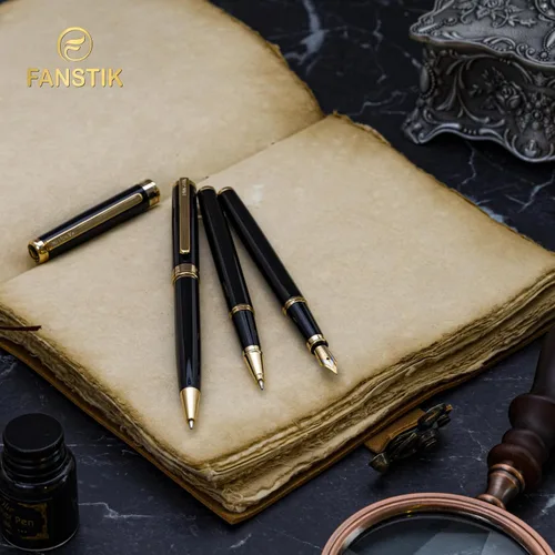 Vista 4 de FANSTIK Bolígrafo de lujo negro y dorado, juego de regalo elegante para mujeres, chapado en oro real de 24 quilates, juego de regalo profesional