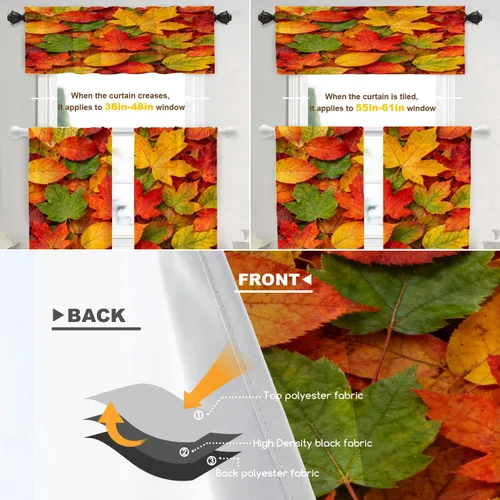 Vista 470 de Shrahala Orange Autumn Autumn Blackout Curtain Tiers, Fall Kitchen Valance Light Blocking Tier Drapes with Rod Pocket, 2 Pack 26 X 24 in