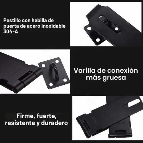 Vista 3 de 2 cierres de puerta con cerrojo para candado, de 3 pulgadas, de acero inoxidable 304, cierre de seguridad de paquete, cierre de bisagra