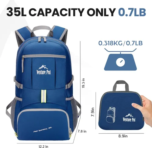 Vista 5 de Venture Pal 35L Ultraligero Ligero Plegable Plegable Viaje Camping Senderismo Deportes al aire libre Mochila Daypack