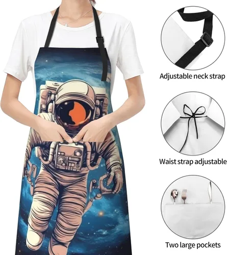 Vista 7 de Astronauta Planet Print Apron Waterproof Adjustable Neck Kitchen Aprons With Pockets Chef Apron For Women Men