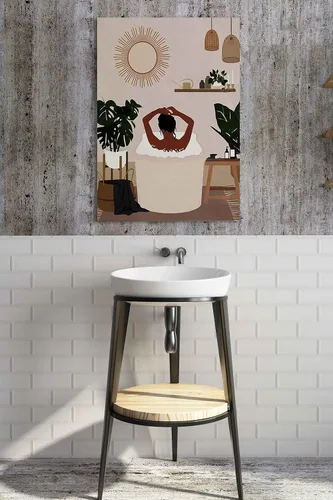 Vista 4 de Lienzo decorativo con marco (11.5 x 15 pulgadas), arte de mujer negra afroamericana, decoración de pared para baño, dormitorio, decoración de pared