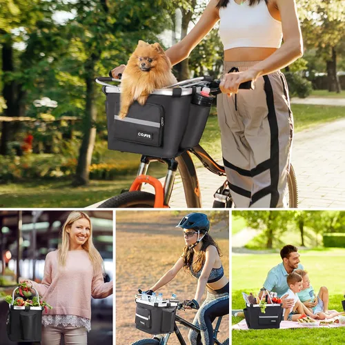 Vista 3 de COFIT Cesta desmontable para bicicleta, cesta multiusos para manillar de bicicleta, para mascotas, compras, viajes, campamento y al aire libre
