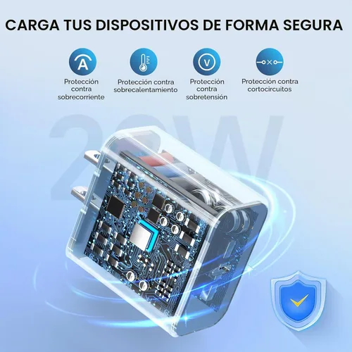 Vista 3 de Cargador de teléfono de carga rápida, 【Certificado MFi】 Paquete de 2 cargadores de pared USB-C de 20 W con 1 paquete de cable de carga rápida