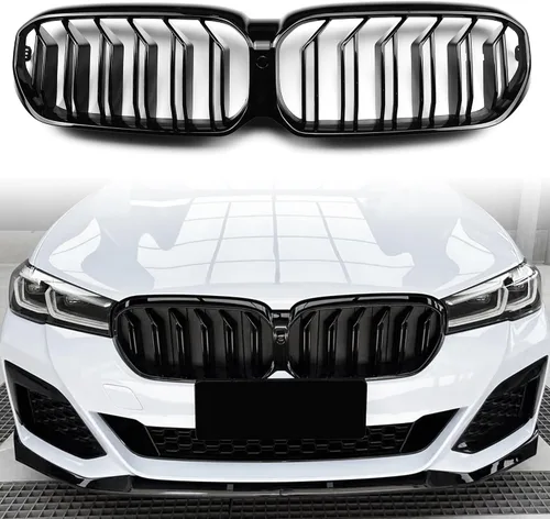 Vista 13 de Rejilla F10, parrilla frontal negra compatible con BMW 2010-2017 5 Series F10 F11 F18 M5 528i 535d 535i 550i, M Color Double Slats