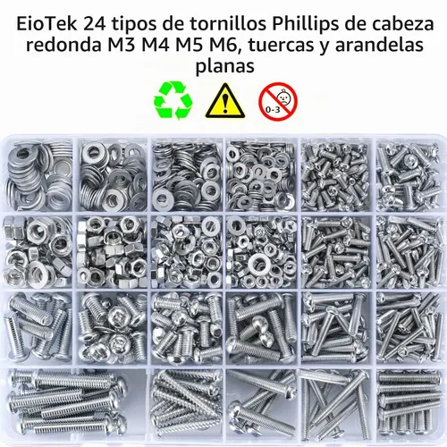 Vista 6 de Kit surtido de 1080 tornillos, pernos y tuercas, tornillos de cabeza