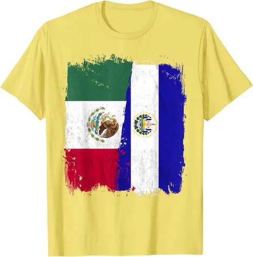 Vista 40 de Camiseta con la bandera mexicana de El Salvador con la mitad de la bandera mexicana de El Salvador