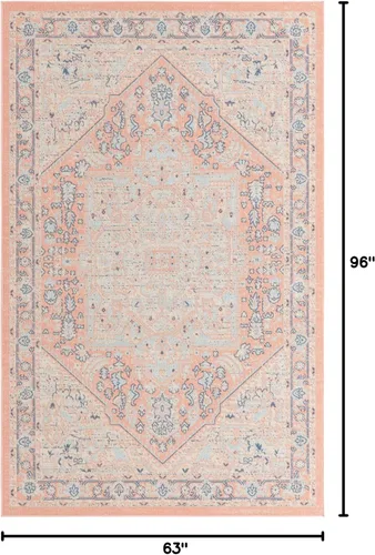 Vista 2 de Unique Loom Whitney Collection - Alfombra rectangular de 5 pies 3 pulgadas x 8 pies, color rosa polvo/azul