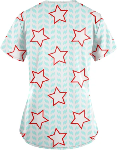 Vista 2 de Blusa de verano de manga corta con cuello en V para mujer, para leggings, ajuste holgado, con bolsillo