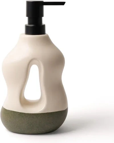 Vista 9 de BosilunLife Juego de 4 accesorios de baño de cerámica, dispensador de jabón Beige con negro.