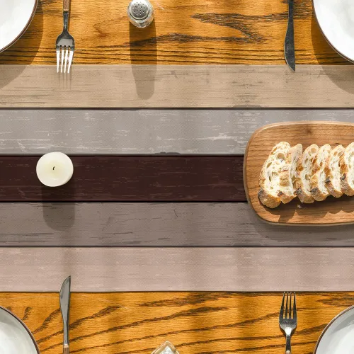 Vista 3 de Artoid Mode Camino de mesa marrón retro con textura de madera rústica, decoración de mesa de comedor de primavera de temporada para decoración