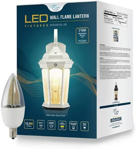 Vista 6 de Euri Lighting EFL-140W-MD Linterna de Llama Parpadeante, Cristal al Agua, con Luz de Seguridad Integrada (3000K), Fotocélula y Sensor de Movimiento