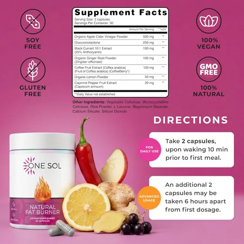 Vista 3 de One Sol Quemador de grasa para mujeres, potenciador natural del metabolismo, quema más calorías, aumenta la energía y el estado de ánimo, reduce