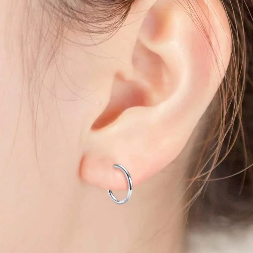Vista 7 de Aretes de aro Huggie para mujeres y hombres, acero inoxidable quirúrgico 316L, 0.236 in, 0.315 in, 0.394 in, para hombre, aretes de aro