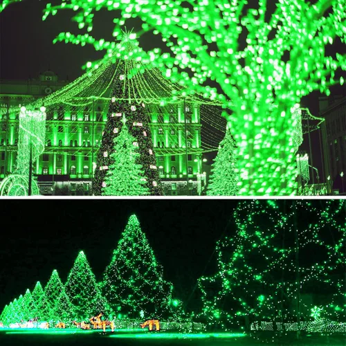Vista 2 de Luces de decoración para el día de San Patricio, 33 pies, 100 luces LED, luces verdes de Navidad, impermeables, para exteriores, cadena de luces