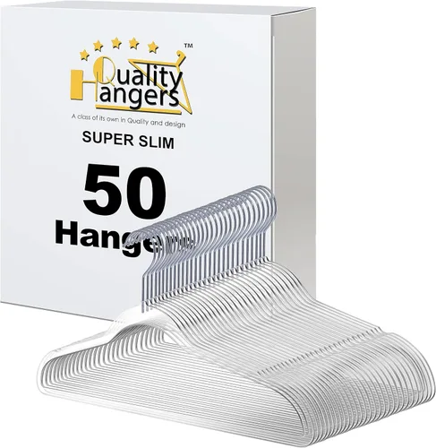 Vista 10 de Quality Hangers Perchas de plástico transparente para ropa, paquete de 10 unidades, 16.5 pulgadas, perchas resistentes para ahorrar espacio