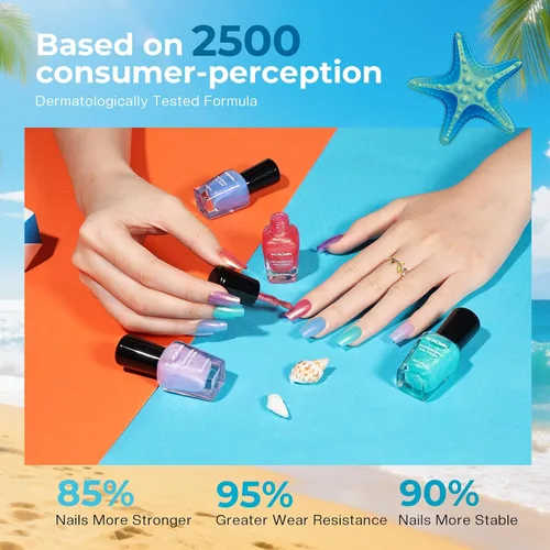 Vista 5 de Morovan Juego de esmalte de uñas degradado: esmalte de uñas de perlas de primavera y verano, esmalte de uñas rosa, azul, morado, secado rápido