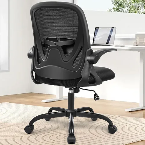 Vista 2 de Primy Silla de Oficina Ergonómica Silla de Escritorio con Reposabrazos Abatibles Silla de Escritorio Giratoria de Malla Transpirable para Negro