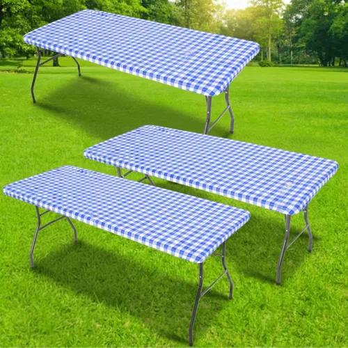 Vista 10 de Mantel rectangular de plástico para mesa de pícnic, 3 piezas, de 30 x 72 pulgadas, vinilo impermeable con parte trasera de franela con borde