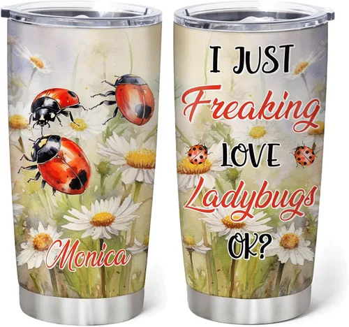 Vista 8 de Hyturtle Regalos personalizados para amantes de las mariquitas – Just A Girl Who Loves Ladybugs - Vaso de acero inoxidable personalizado de 20 onzas
