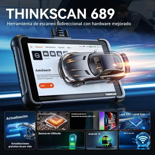 Vista 7 de THINKCAR Herramienta de diagnóstico del escáner OBD2, herramienta de escaneo de automóvil ThinkScan 689 con función de reinicio de 34, escáner