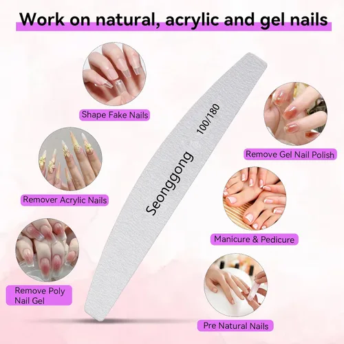 Vista 3 de 24 limas de uñas de grano 100/180 para mujeres, de doble cara, para manicura y pedicura, herramientas de manicura y pedicura para uñas naturales