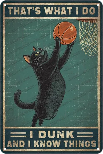 Vista 34 de Cartel de metal divertido vintage con diseño de gato de cocina con texto en inglés «Cat Never Trust A Skinny Cook», póster de metal para el hogar