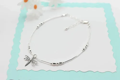 Vista 2 de Dragonfly Anklet Sterling Silver Beach Gift (Average 8 1/2" to 10")