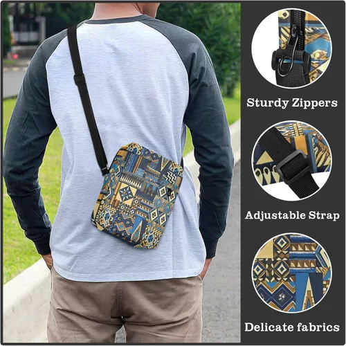 Vista 6 de Boho Gold Blue Vintage Texture messenger bag Shoulder Crossover Bag women's crossbody handbags Shoulder Handbags Adjustable Strap for work