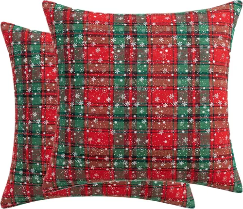 Vista 19 de MOJUN Juego de 2 fundas de almohada navideñas de 18 x 18 pulgadas, fundas de almohada decorativas de Navidad con copos de nieve, funda de cojín