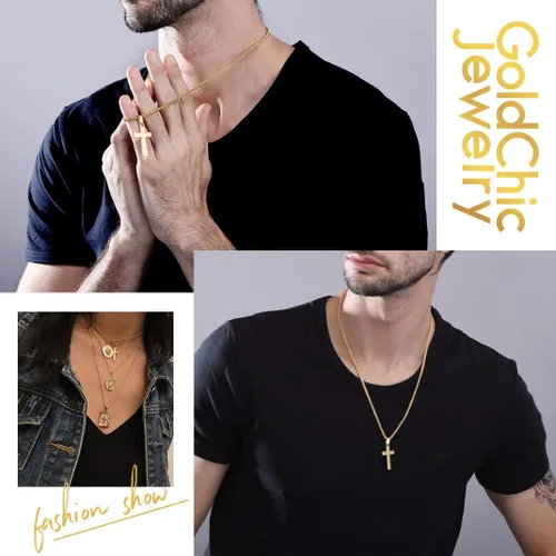Vista 4 de GOLDCHIC JEWELRY Colgante personalizado de cruz INRI, Crucifijo milagrosoVirgen María con cadena, joyería de Cristaio para mujeres y hombres
