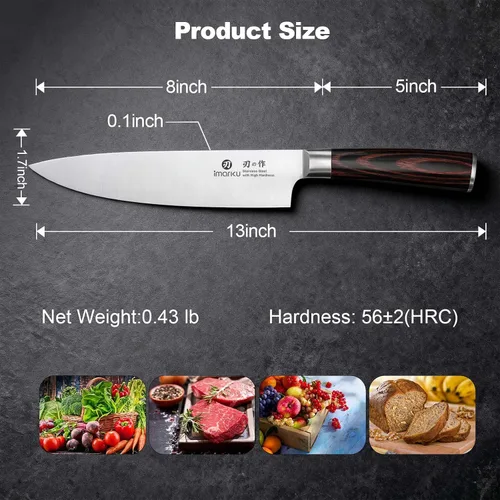 Vista 9 de imarku - Cuchillo de cocina profesional de 8 pulgadas, acero japonés HC