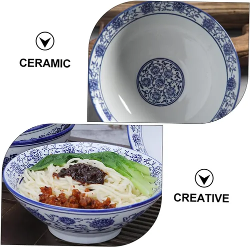 Vista 2 de Tazón de ramen azul y blanco Tazón de ramen japonés Tazones de arroz Tazones de cocina asiáticos japoneses Tazones de fideos de porcelana Tazones