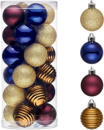 Vista 23 de Valery Madelyn Small Christmas Tree Decorations Ball Ornaments 24ct 1.57" Oro rojo